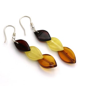 Amber Leaf Earrings, Amber Earrings, Amber Jewelry, Ombre Amber, Elegant Earrings, Baltic Amber Jewelry, Nature LoverJewelry, Leaf Earrings