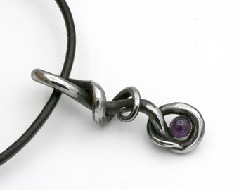Iron Necklace with Amethyst, 6th anniversary gift for her, Hand Forged, Iron Anniversary, Statement Jewelry
