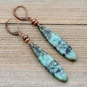 African Turquoise Earrings, Teardrop Stone Earrings, Natural Stone Jewelry, Jasper Jewelry, Blue Green Earrings, Jasper Earrings