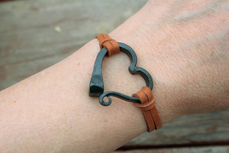 Horseshoe nail bracelet, Hand forged heart bracelet, Hand forged iron, Horse Lover Gift, Horse Shoe Nail, Horse Jewelry, Horse Shoe Bracelet image 1
