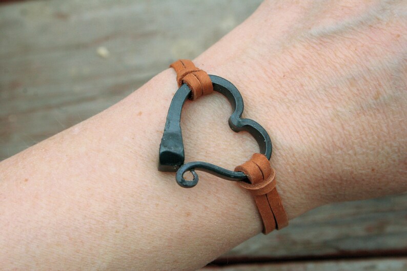 Horseshoe nail bracelet Hand forged heart bracelet Hand image 0