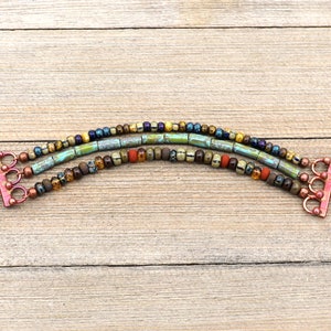 Colorful Boho Beaded Bracelet with Copper, Czech Glass Jewelry, Rustic, Patina Copper Bracelet, Southwestern, Sundance Style