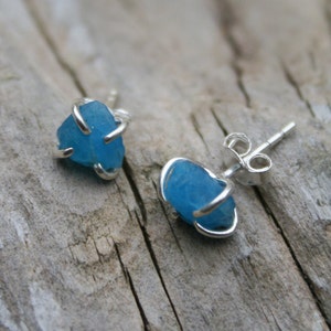 Raw Apatite Stud Earrings: Sterling Silver, Rough Gemstone Jewelry
