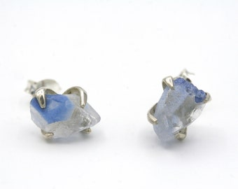 Blue Dumortierite Stud Earrings, Blue Dumortierite Jewelry, Raw Stone Earrings, Crystal Earrings, Raw Stone Jewelry, Rare Mineral Jewelry