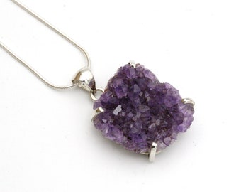 Amethyst Crystal Pendant, Natural Amethyst, February Birthstone, Druzy Pendant, Amethyst Necklace, Raw Crystal, Raw Amethyst Necklace