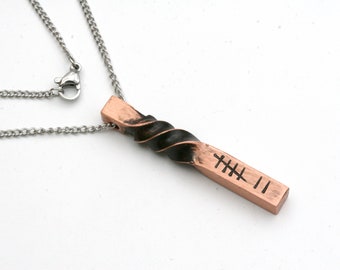 7th Anniversary Gift For Her, Copper Twist Pendant, 7 Tally Marks, Copper Anniversary Gift