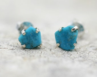 Raw Turquoise Stud Earrings, Natural Turquoise Earrings, Rough Stone Earrings, Turquoise Stud Earrings, Raw Turquoise, Gift for her