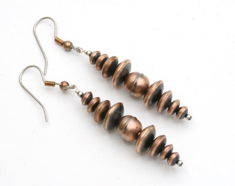 Genuine Copper Navajo Pearl Earrings, Southwestern earrings, Cowgirl Style, 7th Anniversary Gift