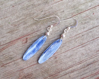 Oval Kyanite Earrings with sterling silver, Healing Jewelry