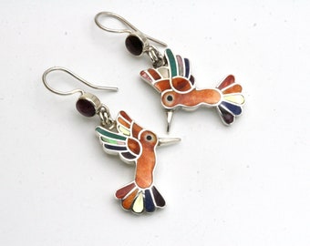 Colorful Stone Inlay Hummingbird Earrings, Southwestern Jewelry, Bird Lover, Gift for Her