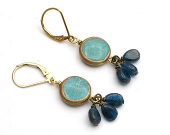 Turquoise and Apatite Drop Earrings, Gift For Her, Boho Earrings, Turquoise Jewelry, Gold Filled