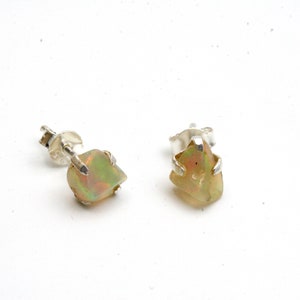 Raw Opal Stud Earrings with sterling silver, Opal Jewelry, October Birthstone, Gift for Her