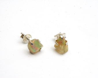 Raw Ethiopian Opal Stud Earrings: Sterling Silver October Birthstone