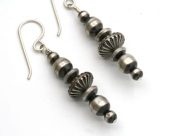 Sterling Silver Navajo Pearl Dangle Earrings, Southwestern Style