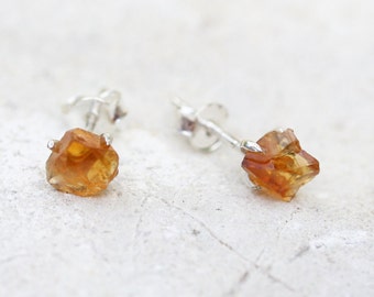 Raw Citrine Earrings, November Birthstone Jewelry, Citrine Jewelry, Stud Earrings, Citrine Stud Earrings