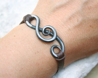 Treble Clef Bracelet, Blacksmith, Hand Forged Iron Jewelry, Iron Anniversary Gift, Music Jewelry