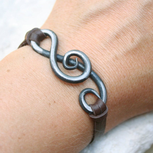 Treble Clef Bracelet, Blacksmith, Hand Forged Iron Jewelry, Iron Anniversary Gift, Music Jewelry