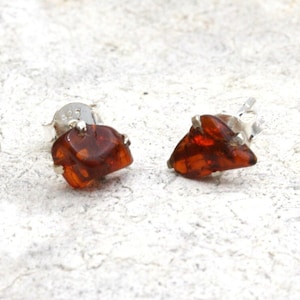 Amber Stud Earrings with sterling silver, Raw Stone, Tiny Stud, Gift for Her, Baltic Amber Jewelry
