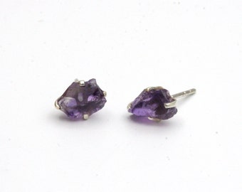 Raw Amethyst Earrings, Amethyst Stud Earrings, Rough Gemstone Earrings, February Birthstone, Raw Amethyst Studs, Healing Crystal Earrings