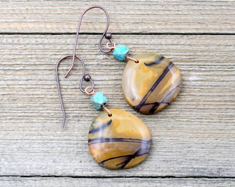Yellow Jasper Earrings, Boho style, Natural Stone