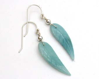 Amazonite Earrings, Natural Stone Earrings, Earthy Jewelry, Amazonite Jewelry, Healing Gemstone, Feather Earrings, Boho Jewelry, Sterling