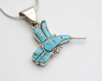 Inlay Hummingbird Pendant, Southwestern Jewelry, Inlay Jewelry, Gift for Her, Native American Inlay, Hummingbird Jewelry, Turquoise necklace