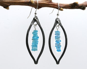 Forged Iron and Apatite Earrings, Sterling Silver, 6th Anniversary