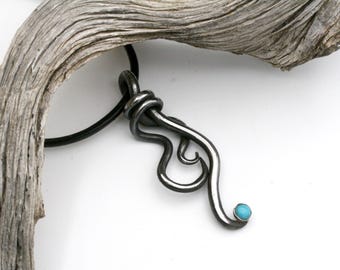 Hand Forged Iron Twist Necklace: Lone Mountain Turquoise, 6th Anniversary
