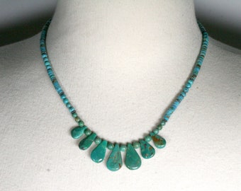 Real Turquoise Necklace, Heishi Beads, Southwestern Jewelry, Natural, Sterling Silver