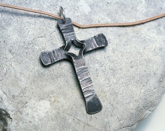 Religious Jewelry, Blacksmith Made Cross Necklace, Religious Necklace, Crucifix Necklace, Iron Jewelry, Rosary Necklace, Christian Jewelry