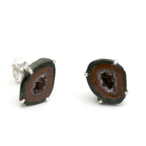 Geode Stud Earrings with Sterling Silver, Crystal jewelry, Druzy Earrings, Unique Gift for Her
