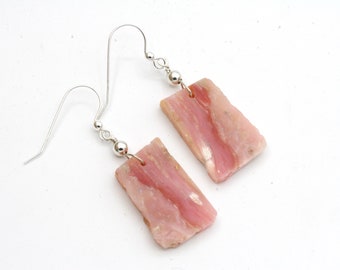 Pink Opal Earrings with sterling silver, Peruvian Opal Jewelry, Opal Slice, Gift for Bride
