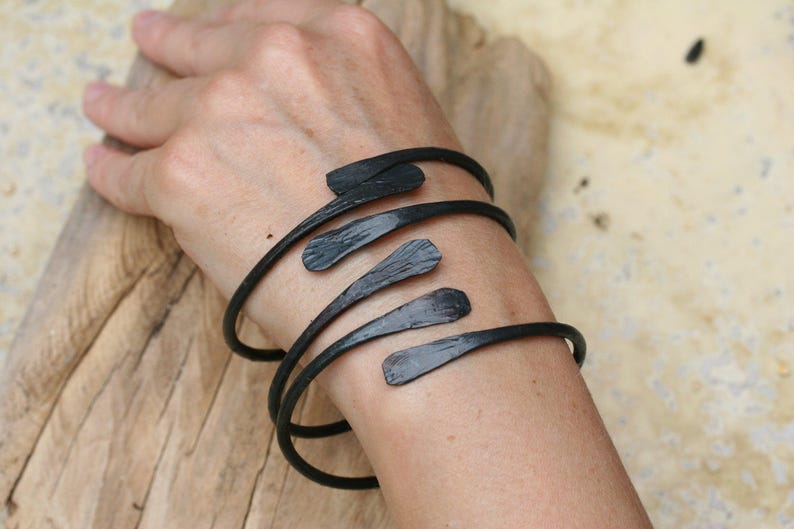 Forged Iron Bracelets, hand forged iron, blacksmith bracelet, set of three image 4