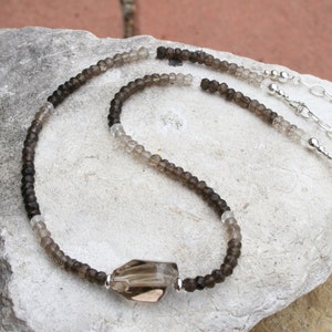 Ombre Smoky Quartz Necklace: Sterling Silver, Healing Crystal Jewelry