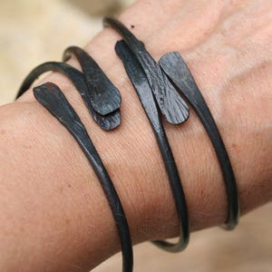 Forged Iron Bracelets, hand forged iron, blacksmith bracelet, set of three image 1