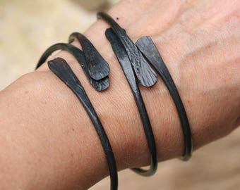 Forged Iron Bracelets, hand forged iron, blacksmith bracelet, set of three