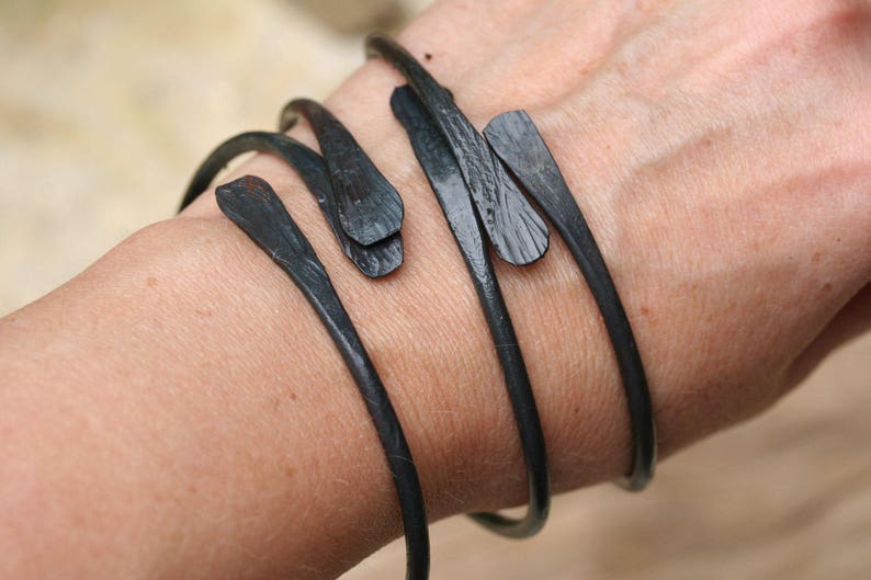 Forged Iron Bracelets, hand forged iron, blacksmith bracelet, set of three image 1