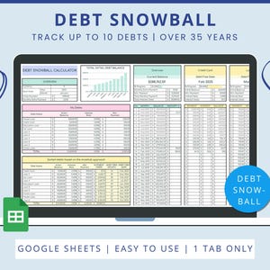Debt Snowball Spreadsheet for Google Sheets, Debt Tracker Template, Debt Payoff Calculator, Debt Snowball Tracker, Debt Snowball Calculator