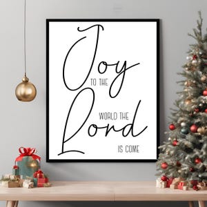Printable Christian Christmas Wall Art – White Background with Black Text – Joy to the World – Christmas Hymn – Minimalist Wall Art