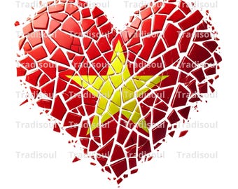 Vietnam Flag Heart Shape | Shattered Glass Effect Digital Art | Download as JPG, PNG, SVG | Modern Design