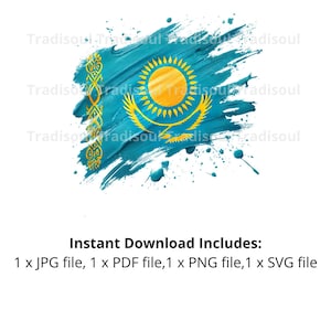 Kazakhstan Flag Watercolor Print - Digital Download | Abstract Kazakh Flag Art for Personal & Commercial Use | JPG, PNG, SVG