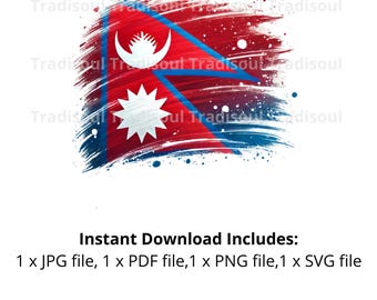 Nepal Flag Watercolor Print - Digital Download | Abstract Nepali Flag Art for Personal & Commercial Use | JPG, PNG, SVG