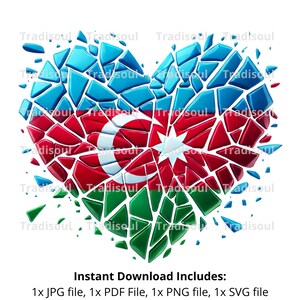 Azerbaijani Flag Heart Shape | Shattered Glass Effect Digital Art | Download as JPG, PNG, SVG | Modern Design