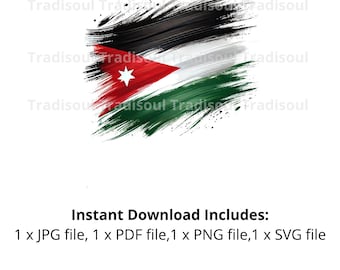 Jordan vlag aquarel print-digitale download | Abstracte Jordaanse vlagkunst voor persoonlijk en commercieel gebruik | JPG, PNG, SVG