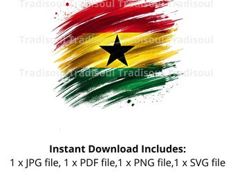 Impresión en acuarela de la bandera de Ghana - Descarga digital / Arte abstracto de la bandera de Ghana para uso personal y comercial / JPG, PNG, SVG