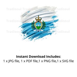 Impressão em aquarela da bandeira de San Marino - Download digital | Arte abstrata da bandeira de San Marino para uso pessoal e comercial | JPG, PNG, SVG
