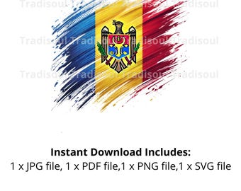 Stampa acquerello della bandiera della Moldavia - Download digitale / Arte astratta della bandiera moldava per uso personale e commerciale / JPG, PNG, SVG