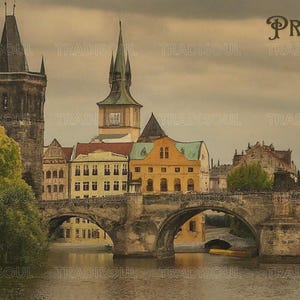 Carte postale numérique vintage de Prague pour un usage personnel ou commercial - Formats JPG, SVG, PNG, Pdf