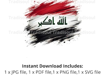 Irak vlag aquarel print-digitale download | Abstracte Iraakse vlagkunst voor persoonlijk en commercieel gebruik | JPG, PNG, SVG