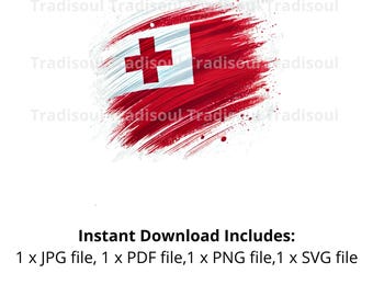 Tonga Flag Watercolor Print - Digital Download | Abstract Tongan Flag Art for Personal & Commercial Use | JPG, PNG, SVG
